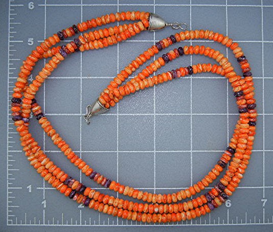 Navajo Orange Purple Spiny Oyster Sterling Silver Neckl