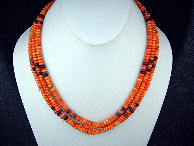 Navajo Orange Purple Spiny Oyster Sterling Silver Neckl