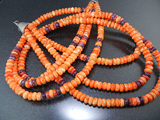 Navajo Orange Purple Spiny Oyster Sterling Silver Neckl