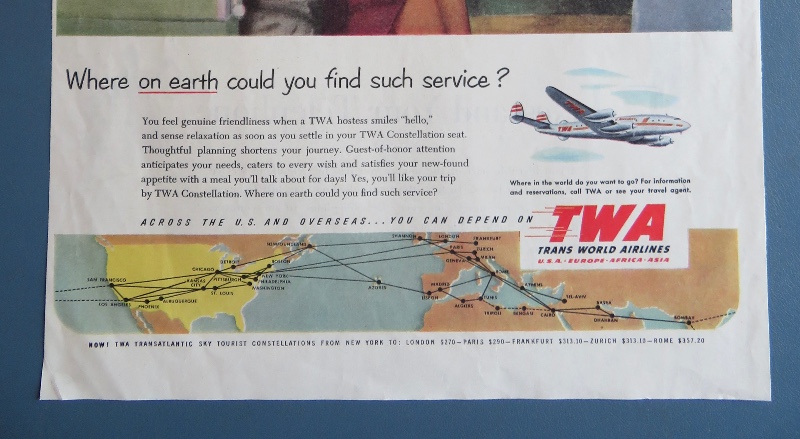 1952 TWA (Trans World Airlines) with Stewardess Serving Little Boy His Dinner