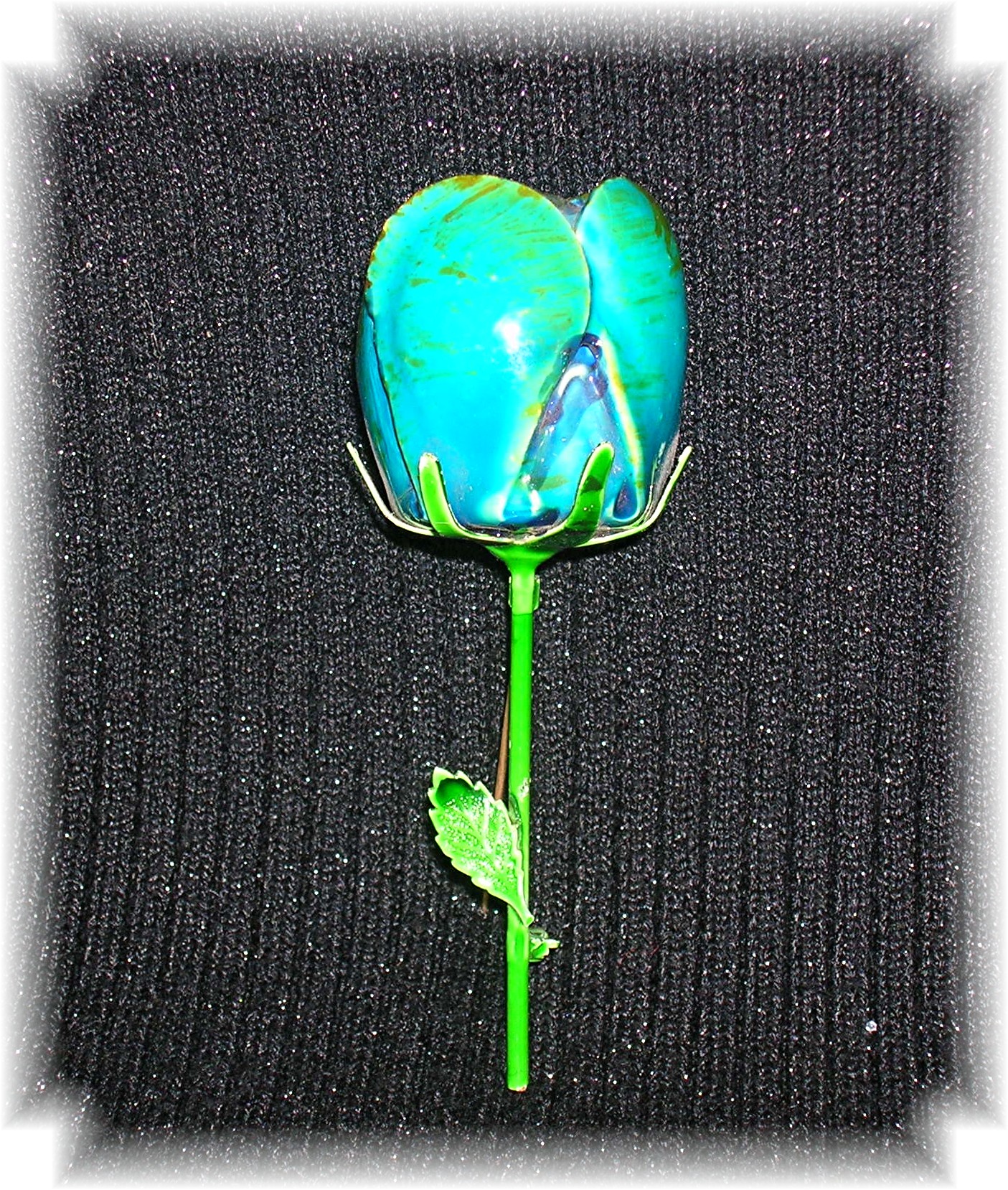Large Blue and Green Composition Bud Pin Brooch