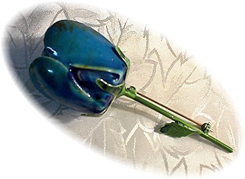 Large Blue and Green Composition Bud Pin Brooch