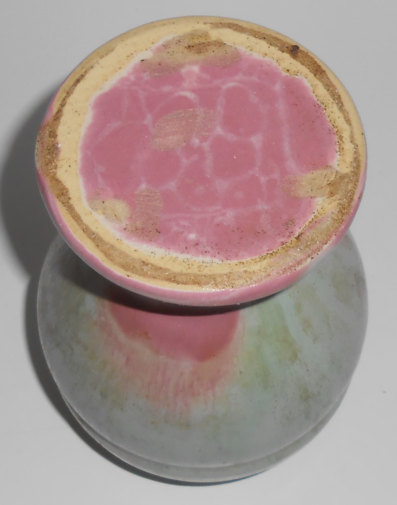 Camark Art Pottery Early Green Over Rose Vase