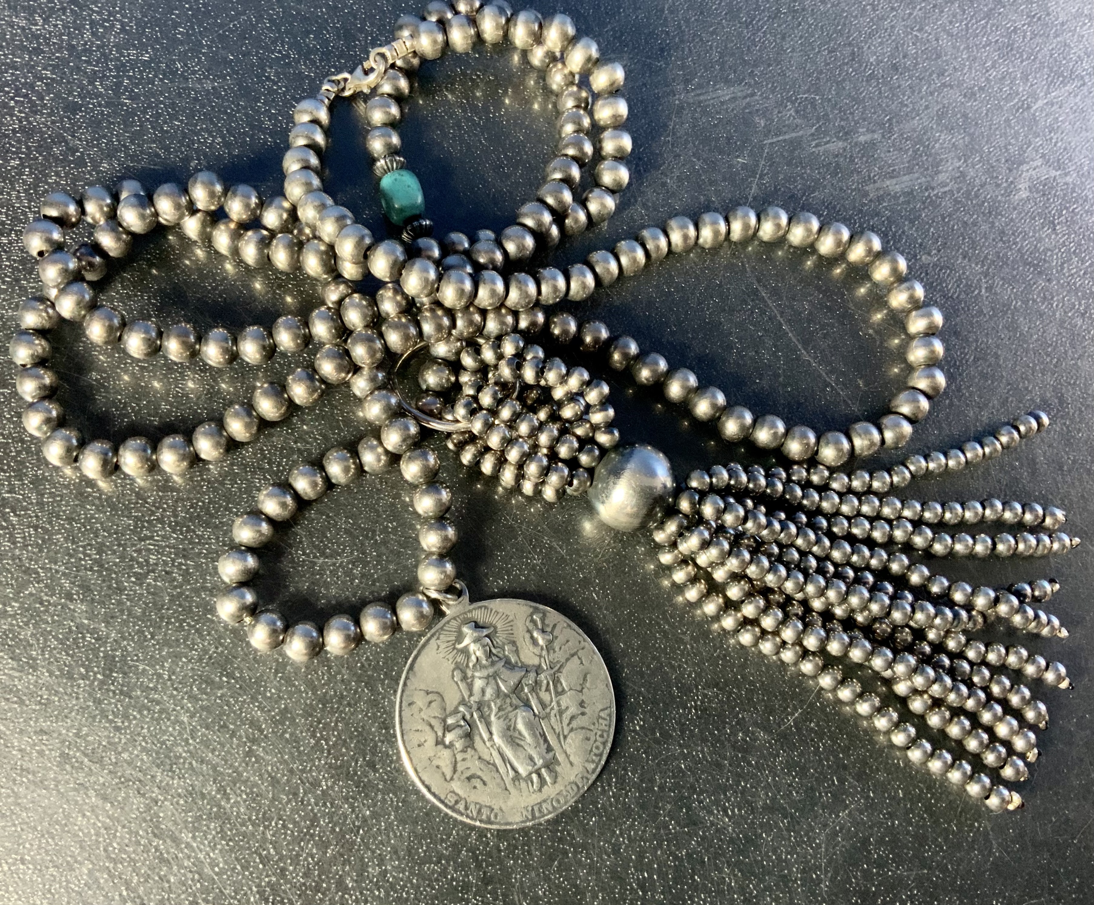 Navajo Pearls Santa Fe Tassel Atocha Charm Necklace