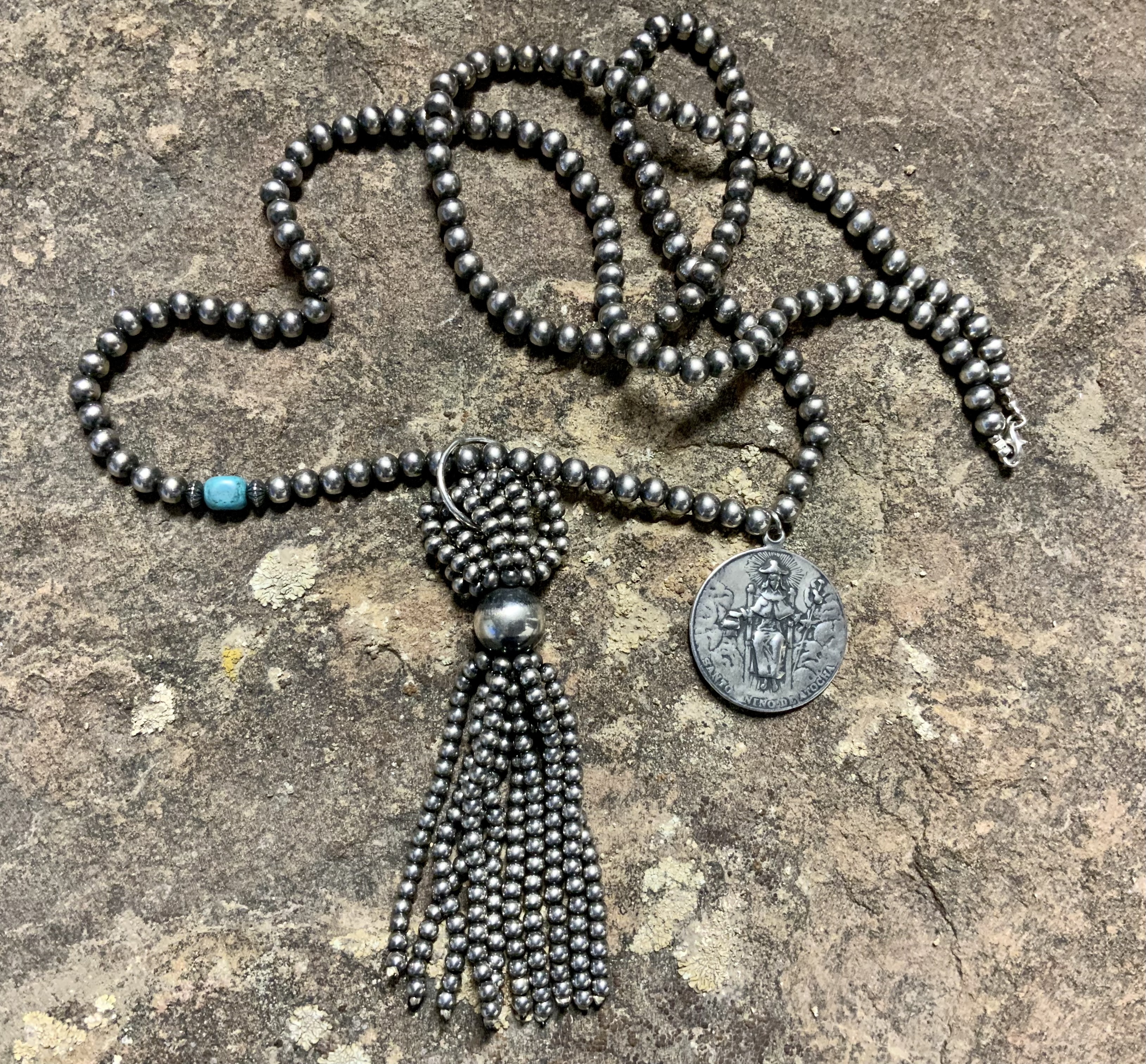 Navajo Pearls Santa Fe Tassel Atocha Charm Necklace