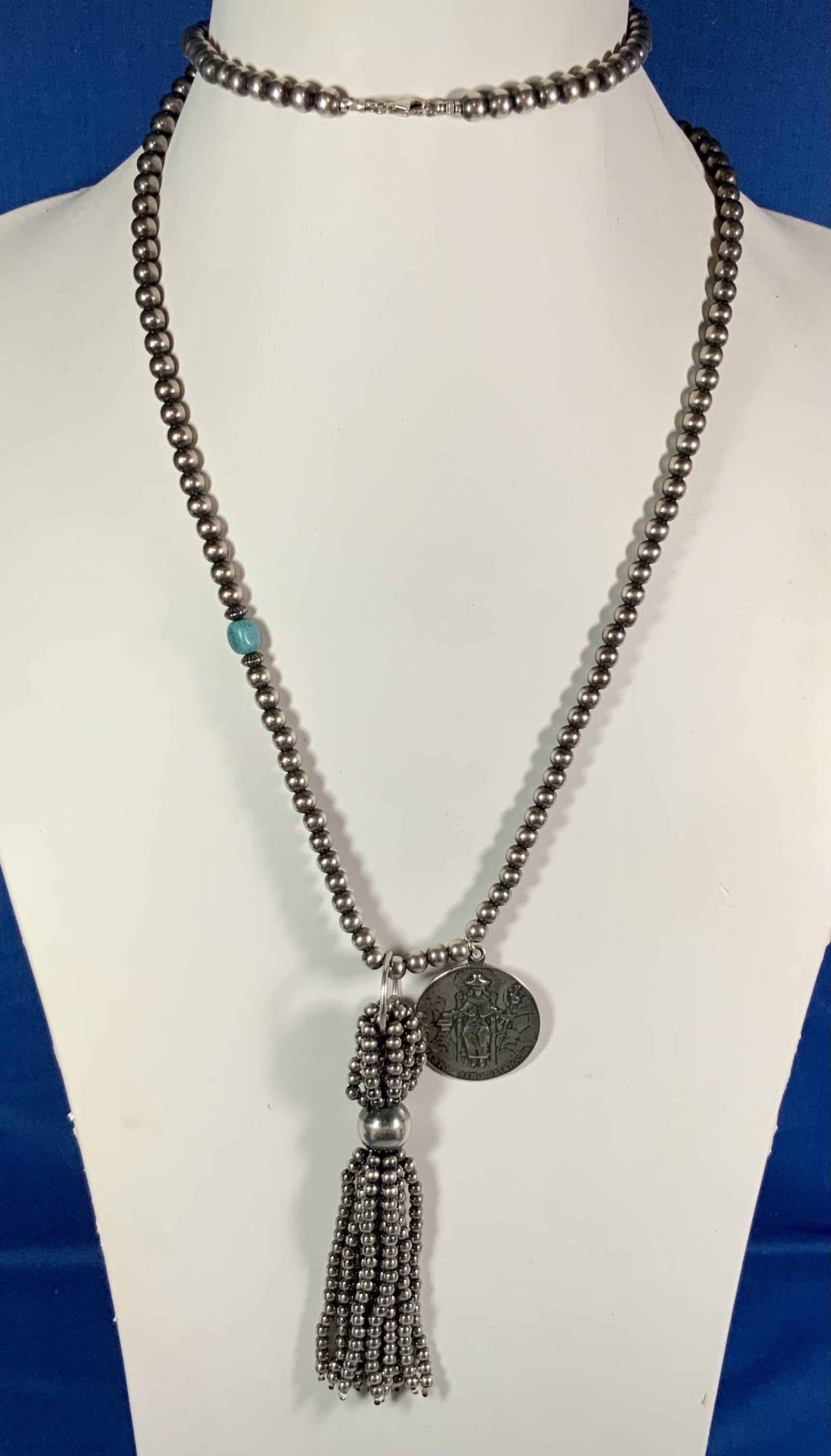 Navajo Pearls Santa Fe Tassel Atocha Charm Necklace