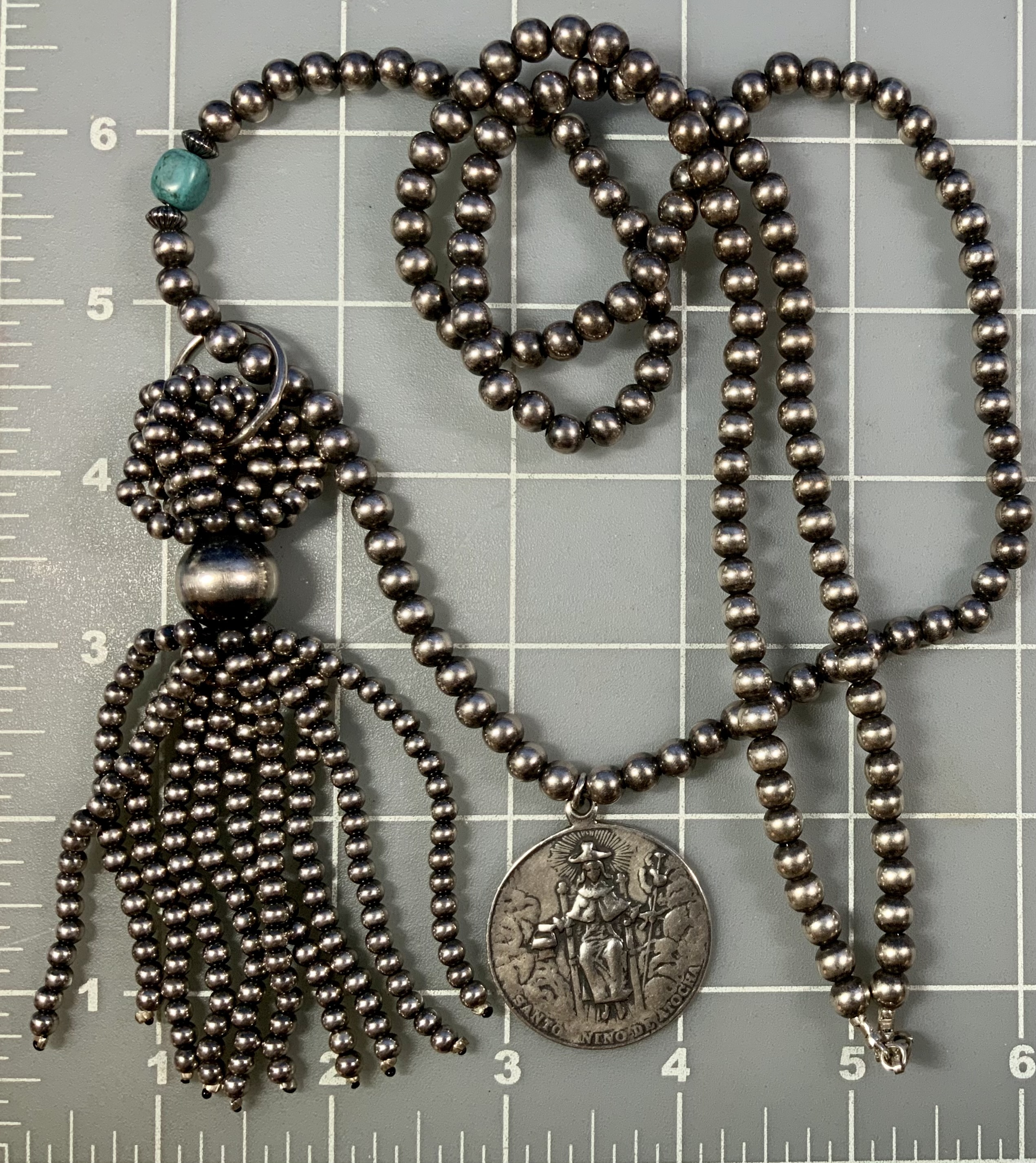 Navajo Pearls Santa Fe Tassel Atocha Charm Necklace