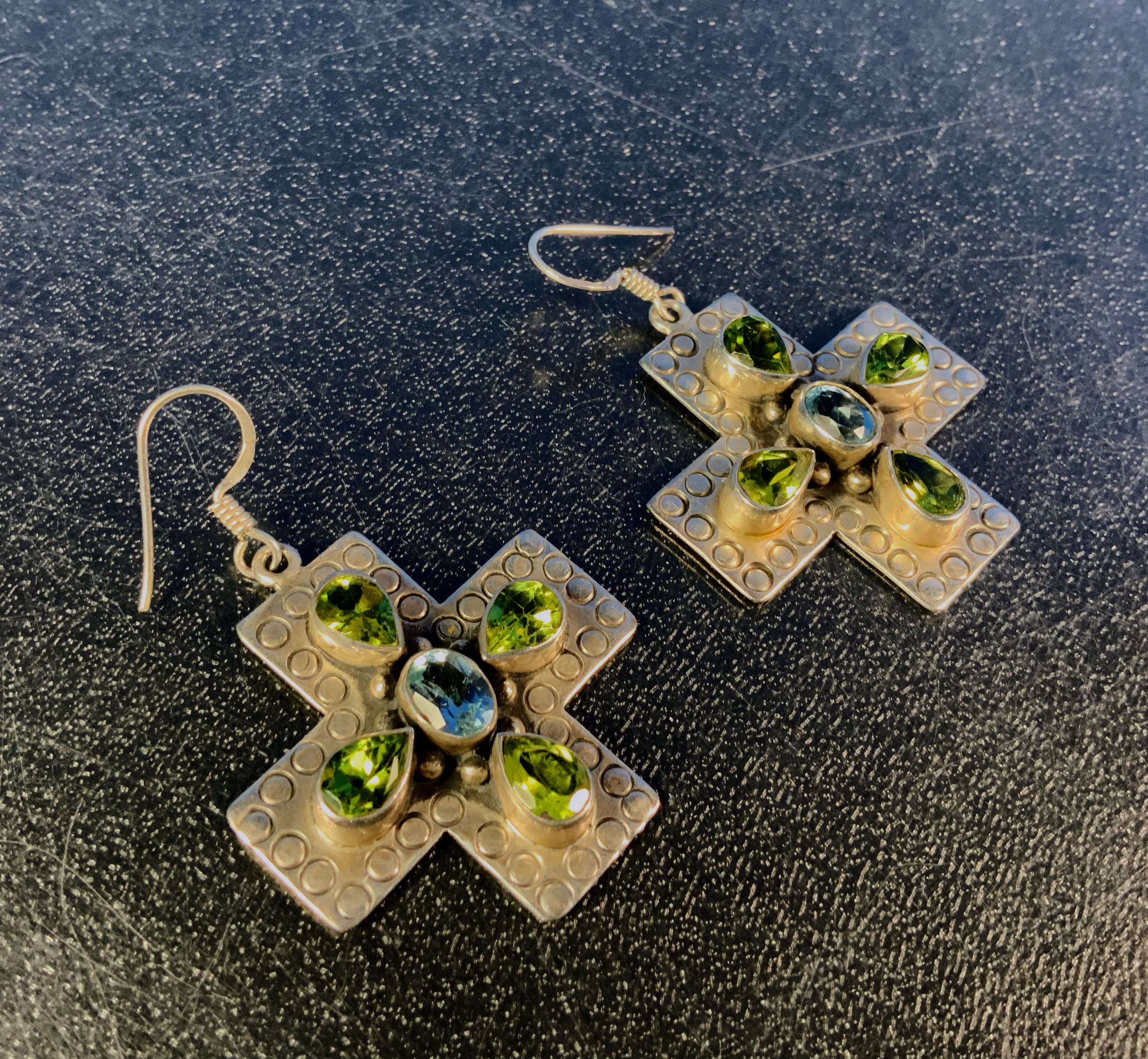 Dan Dodson Sterling Silver Blue Topaz Peridot Earrings