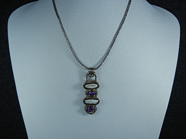 Sterling Silver Biwa Pearls Amethyst Pendant