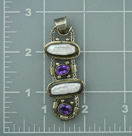 Sterling Silver Biwa Pearls Amethyst Pendant