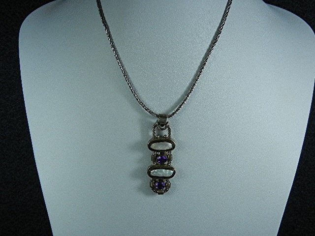 Sterling Silver Biwa Pearls Amethyst Pendant