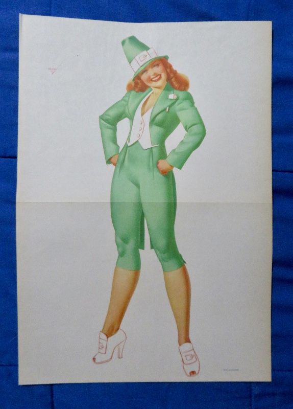 Original 1946 Sexy Pin Up Girl Wearing A Lovely Green Suit & A Green Hat By George Petty