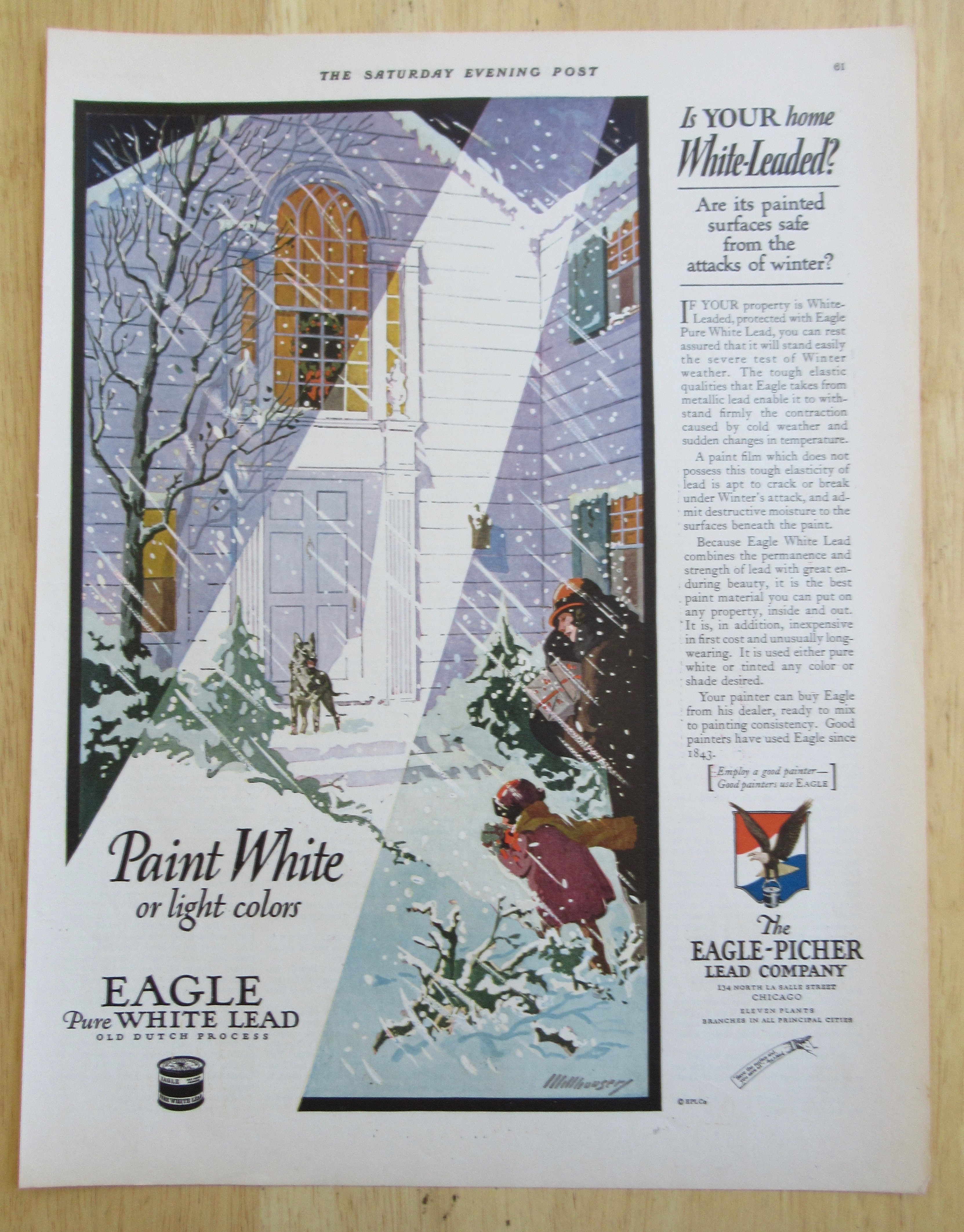 1926 Eagle Pure White Lead Paint with House in Winter