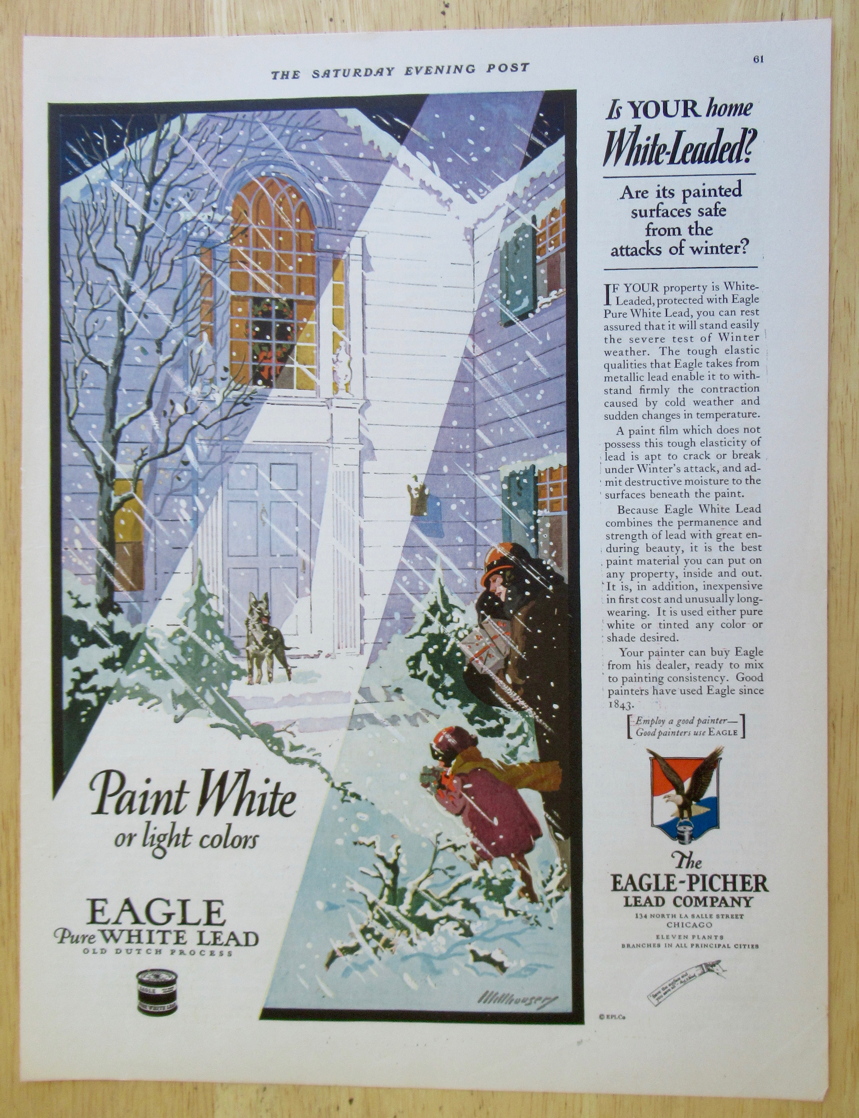 1926 Eagle Pure White Lead Paint with House in Winter