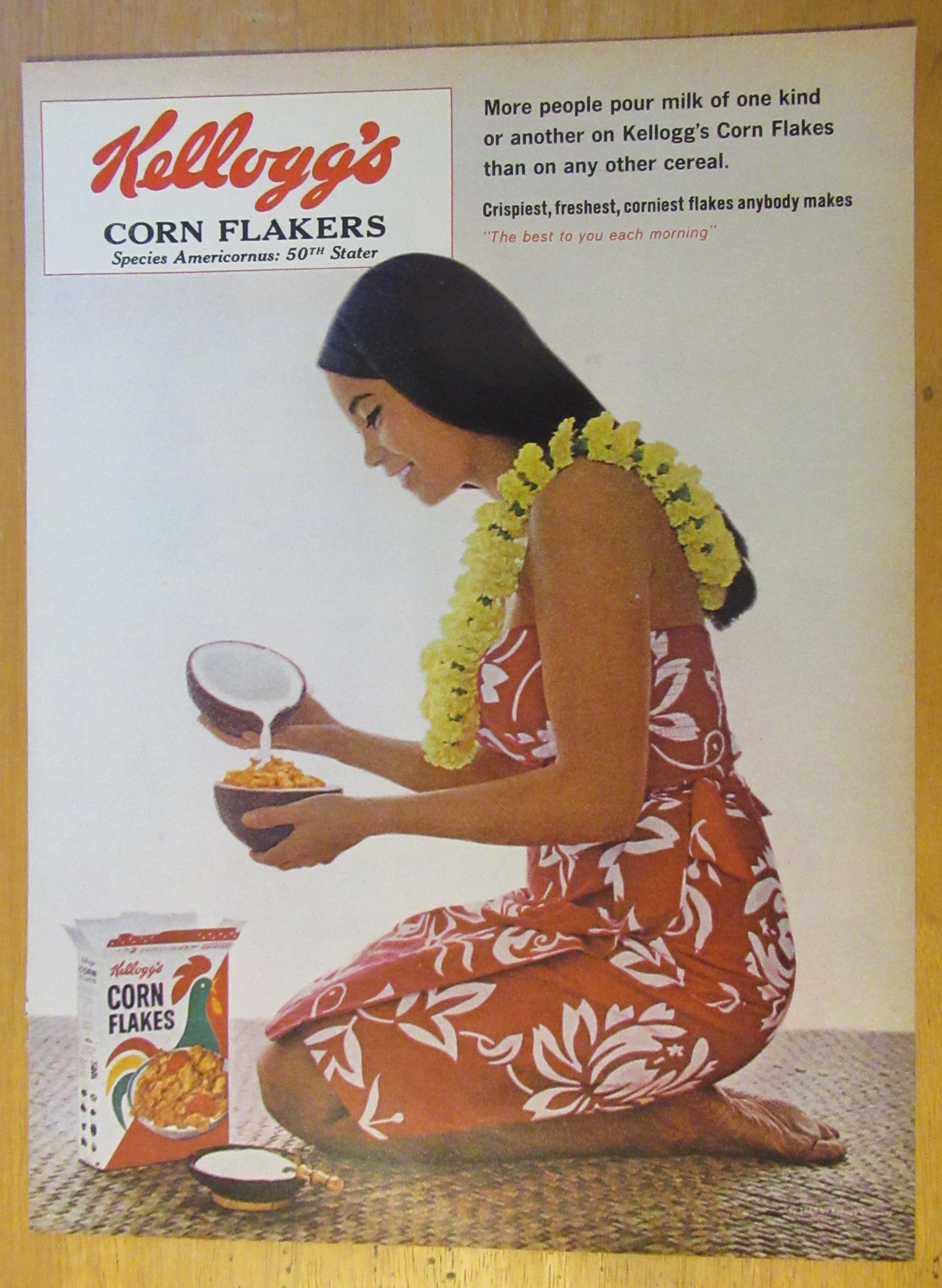1965 Kellogg Corn Flakes w/Hawaiian Girl Having Cereal