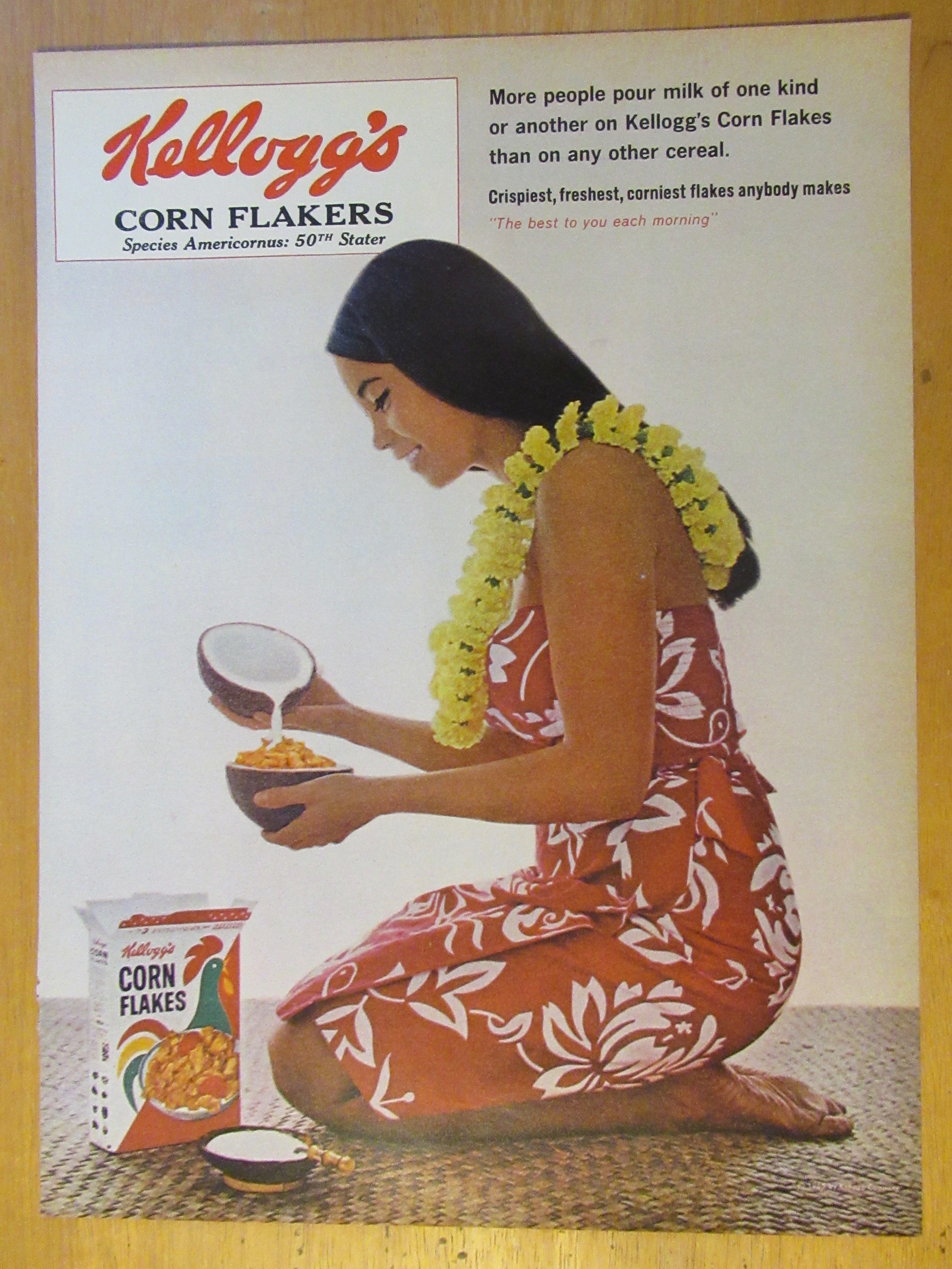 1965 Kellogg Corn Flakes w/Hawaiian Girl Having Cereal