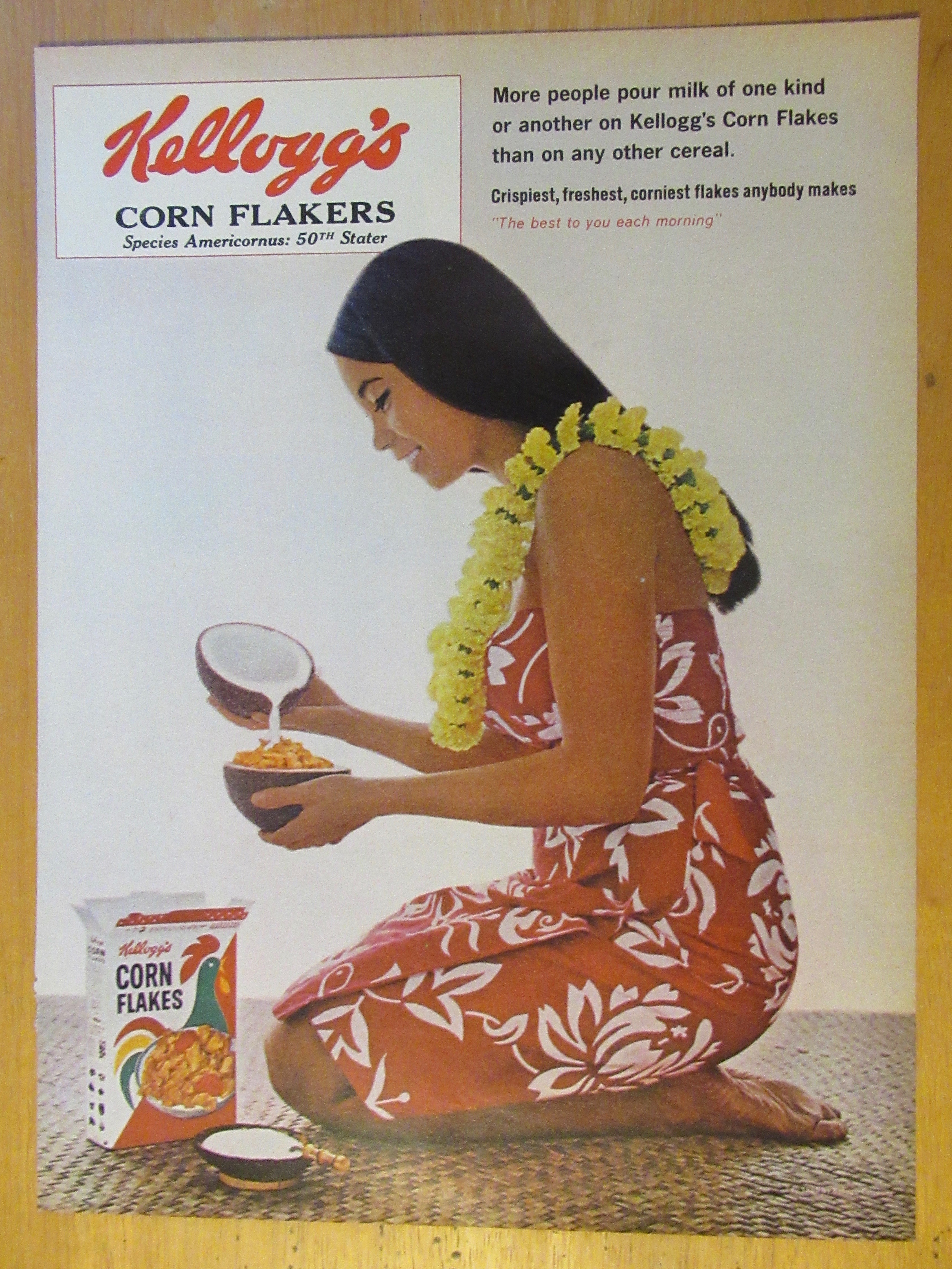 1965 Kellogg Corn Flakes w/Hawaiian Girl Having Cereal