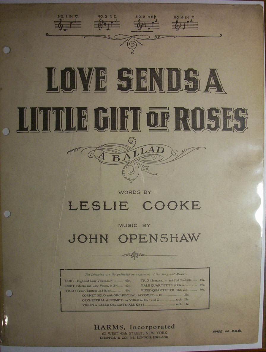 Sheet Music For 1919 Love Sends A Little Gift Of Roses