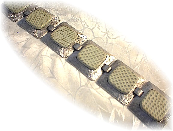Silver & Green Leather Wide Designer Bracelet.