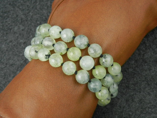 Rutilated Green Quartz 3 Strand Bracelet Onyx Clasp
