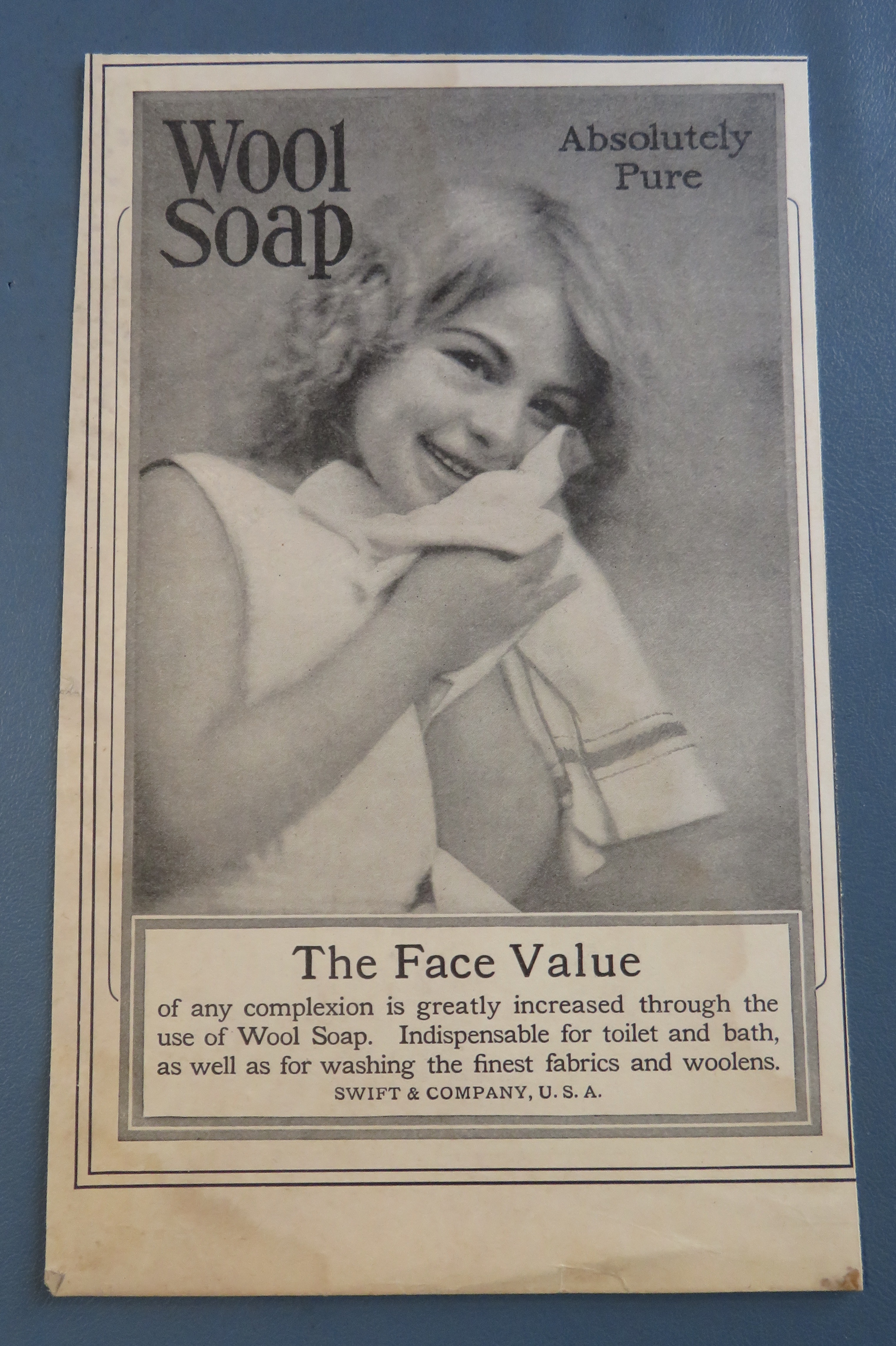 1905 Wool Soap with Girl Rubbing Sweater On Her Face