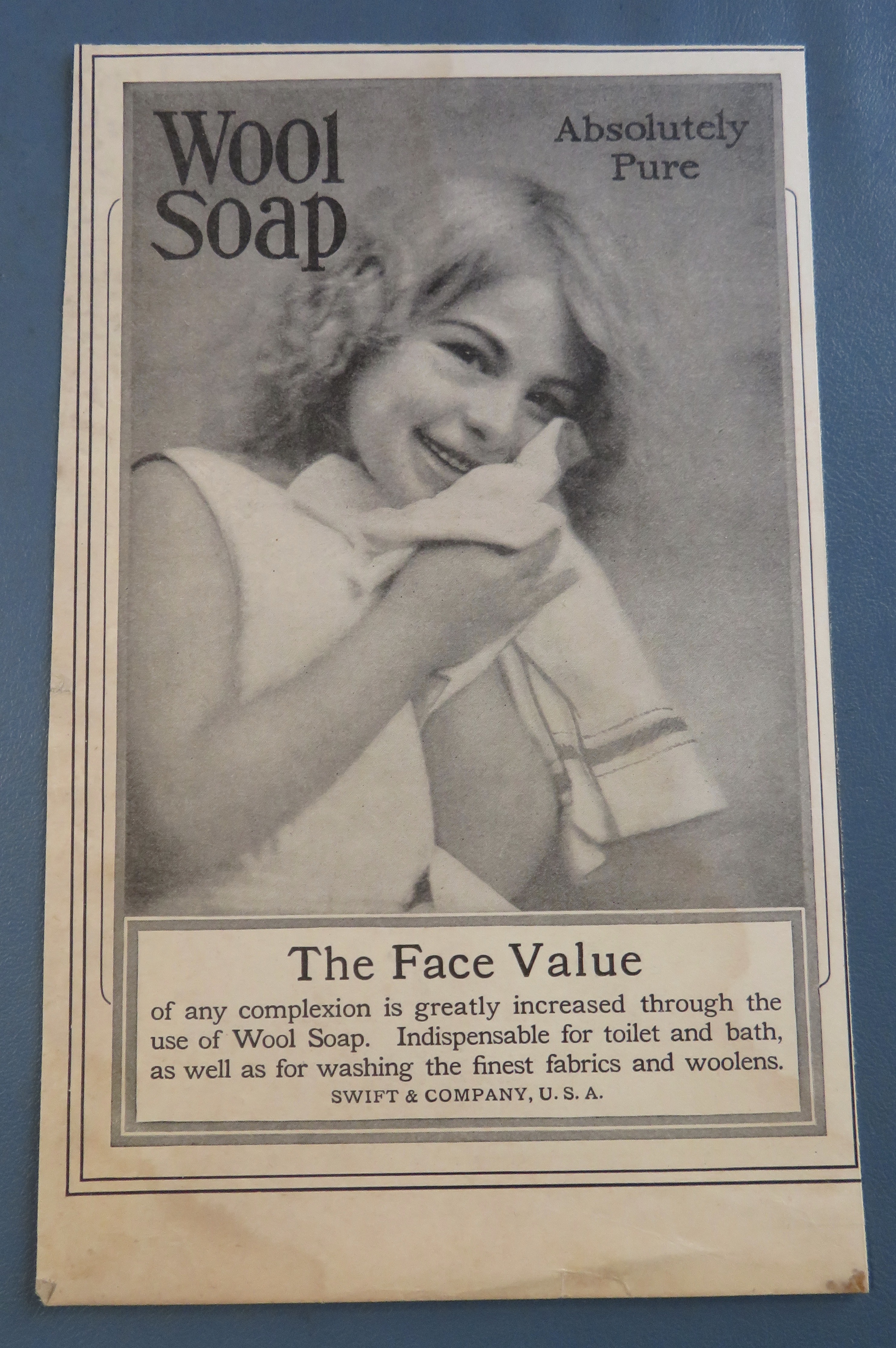 1905 Wool Soap with Girl Rubbing Sweater On Her Face