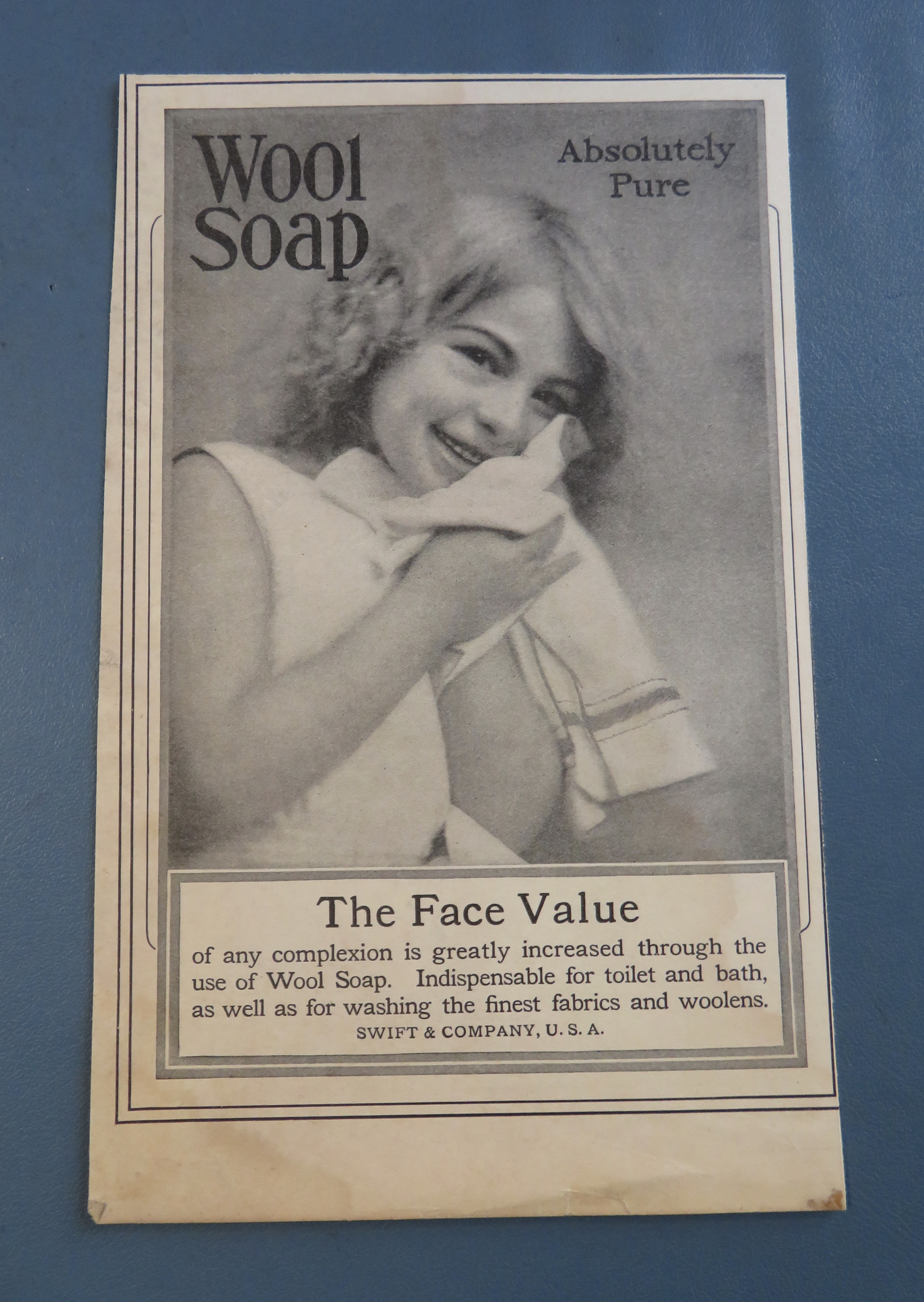 1905 Wool Soap with Girl Rubbing Sweater On Her Face