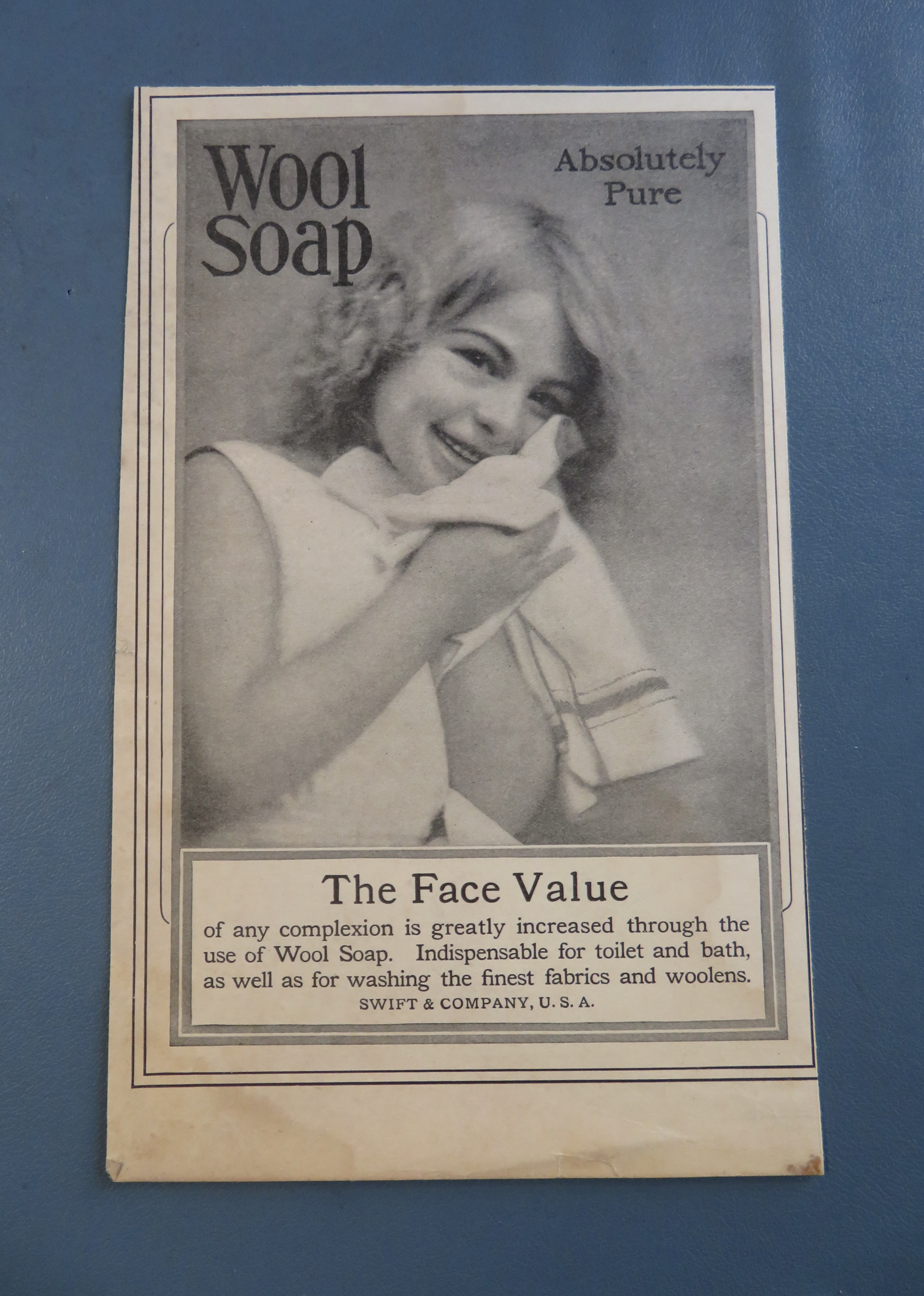 1905 Wool Soap with Girl Rubbing Sweater On Her Face
