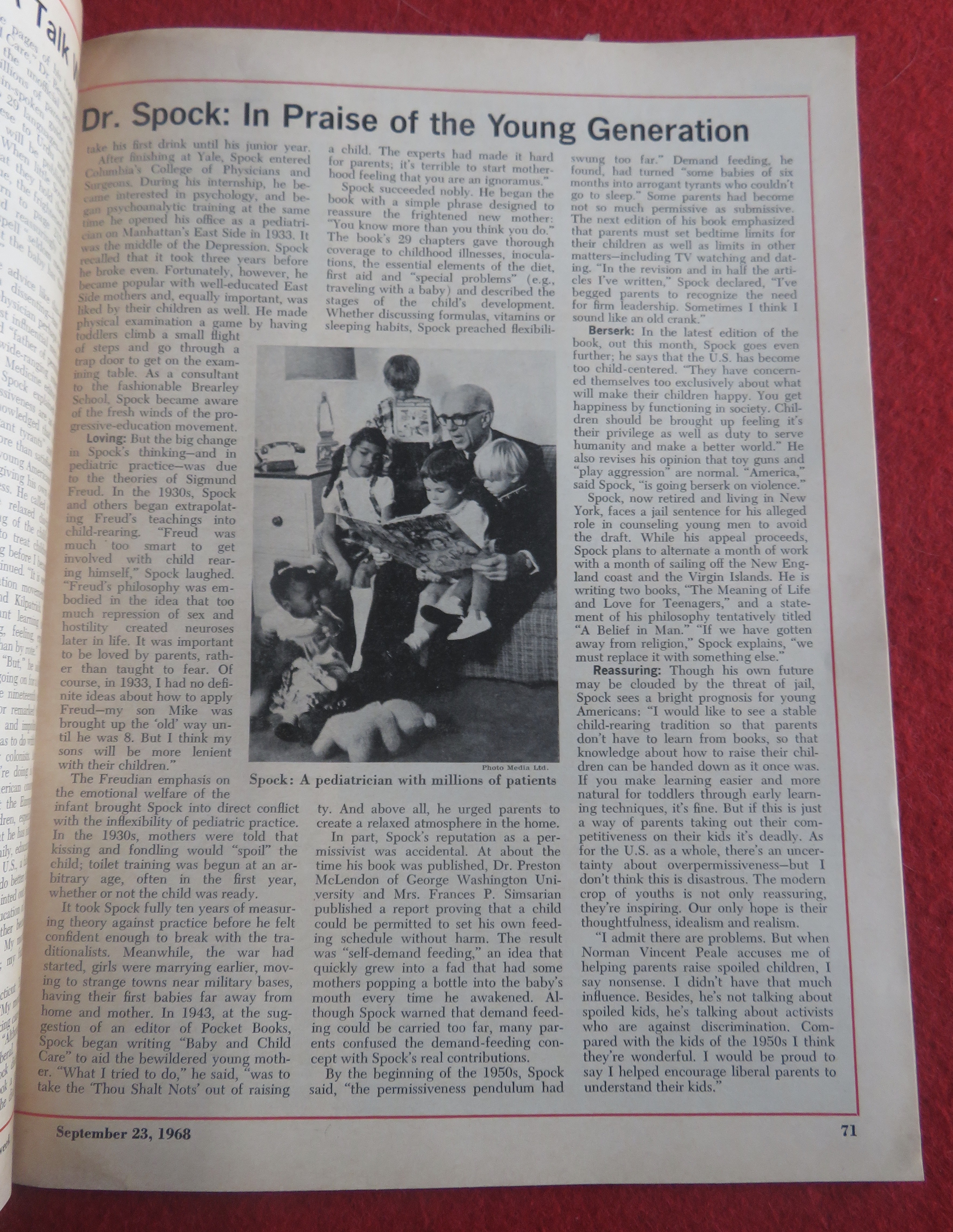 Newsweek Magazine September 23, 1968 Bringing Up Baby