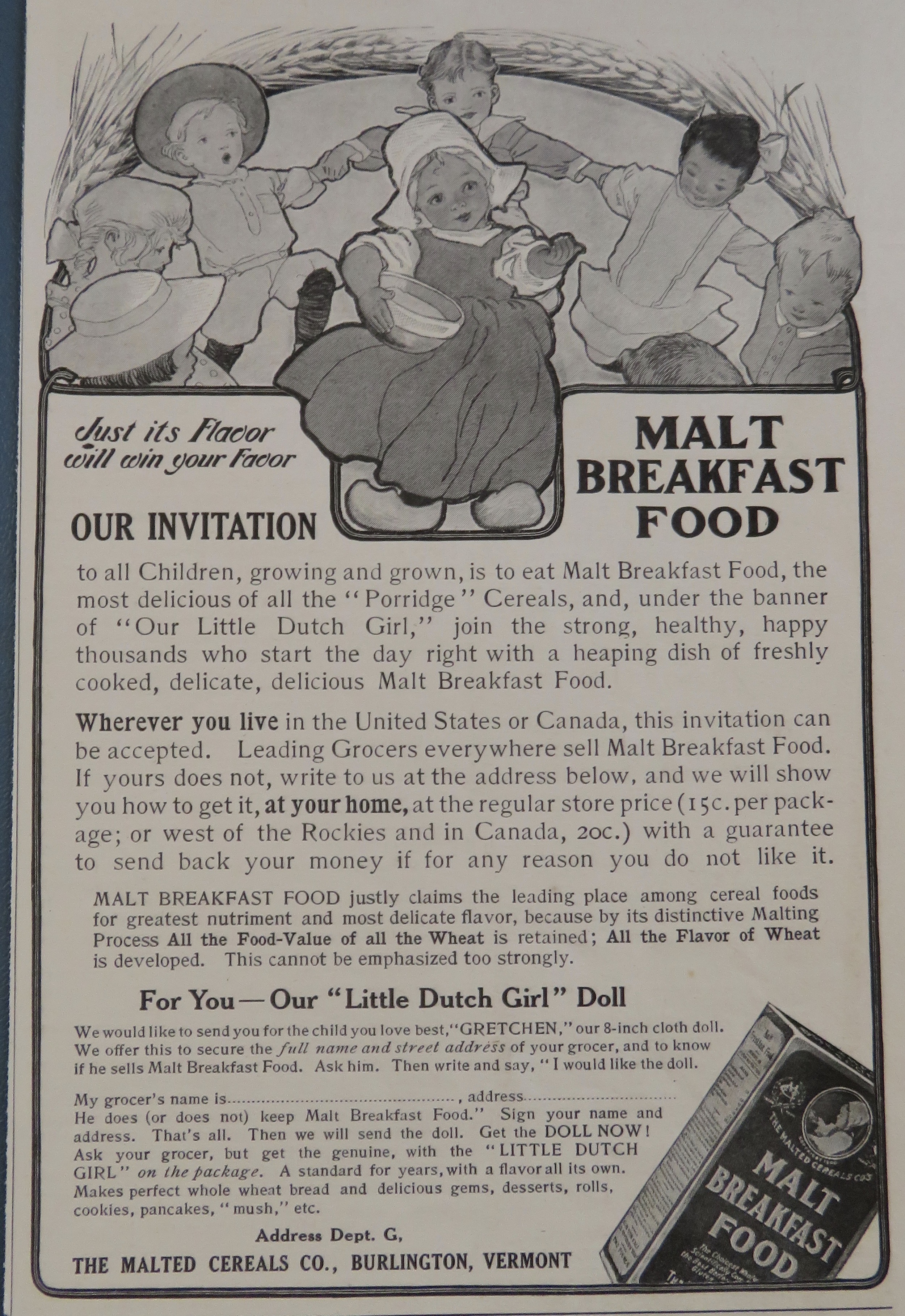 1906 Malt Breakfast Food with Children Dancing