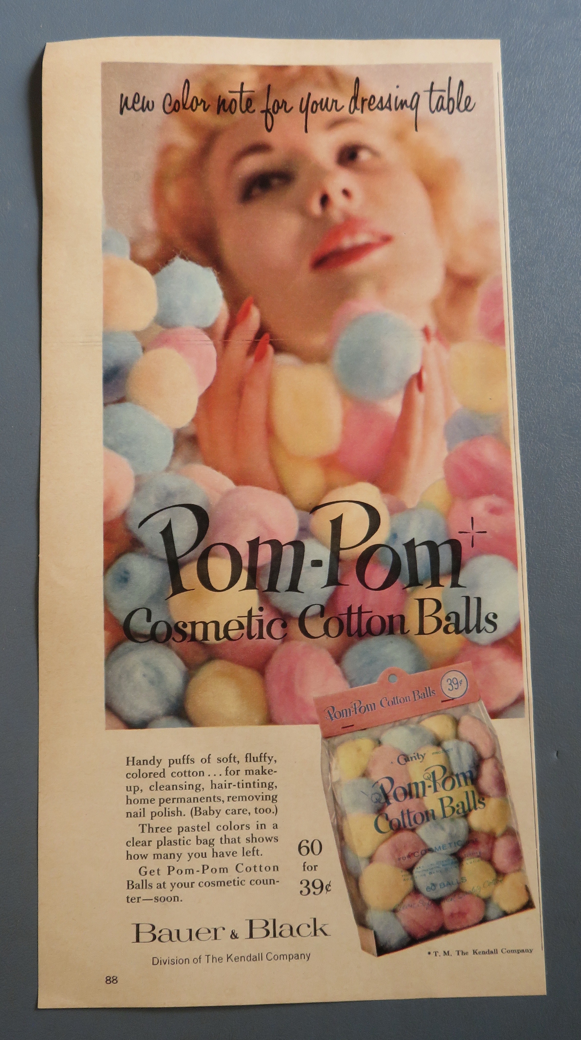 1957 Pom Pom Cosmetic Cotton Balls with Lovely Woman
