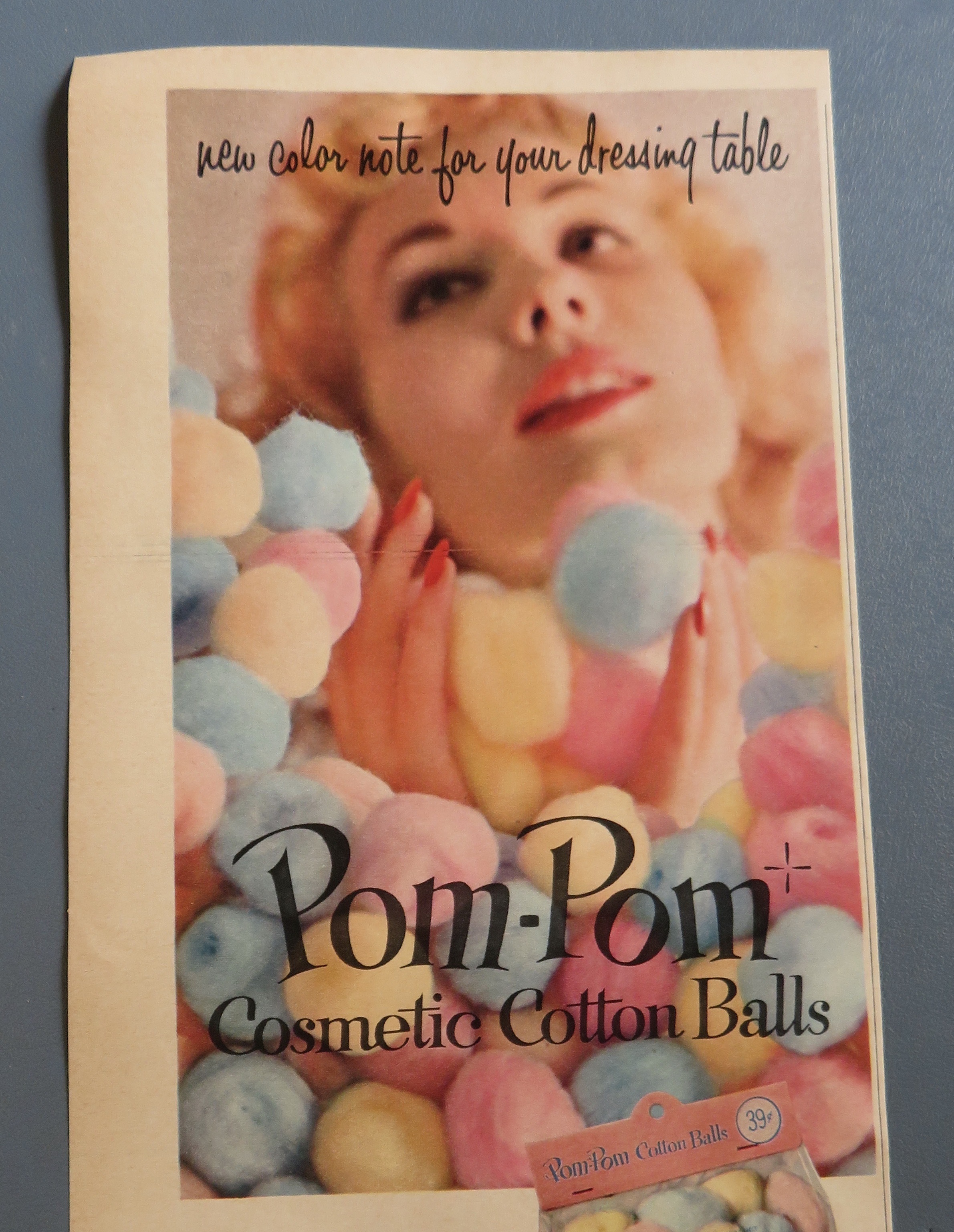 1957 Pom Pom Cosmetic Cotton Balls with Lovely Woman