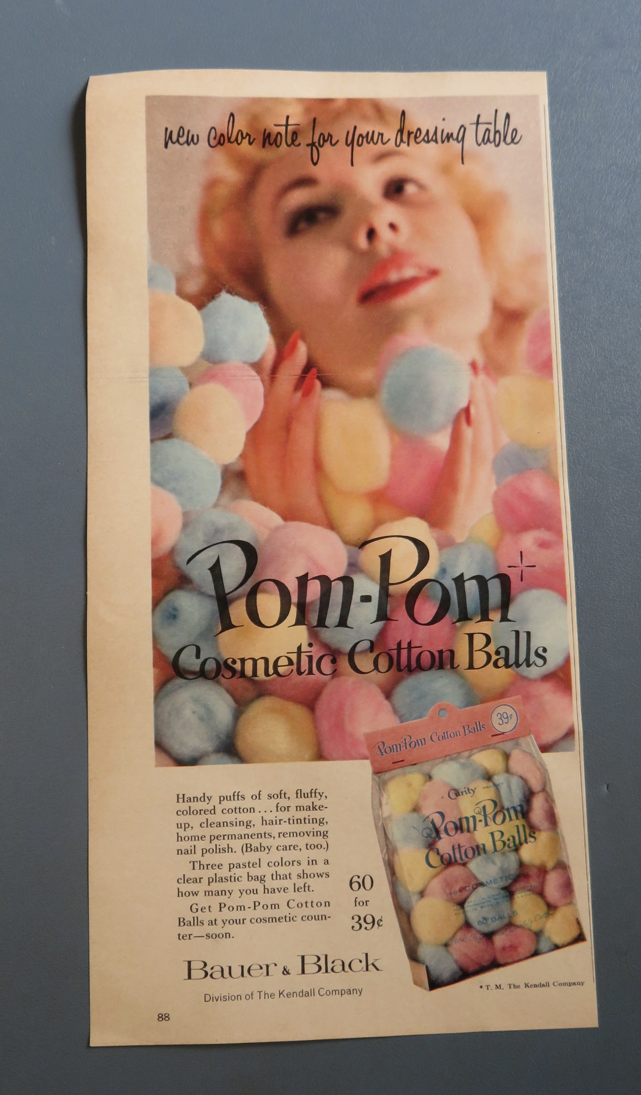 1957 Pom Pom Cosmetic Cotton Balls with Lovely Woman