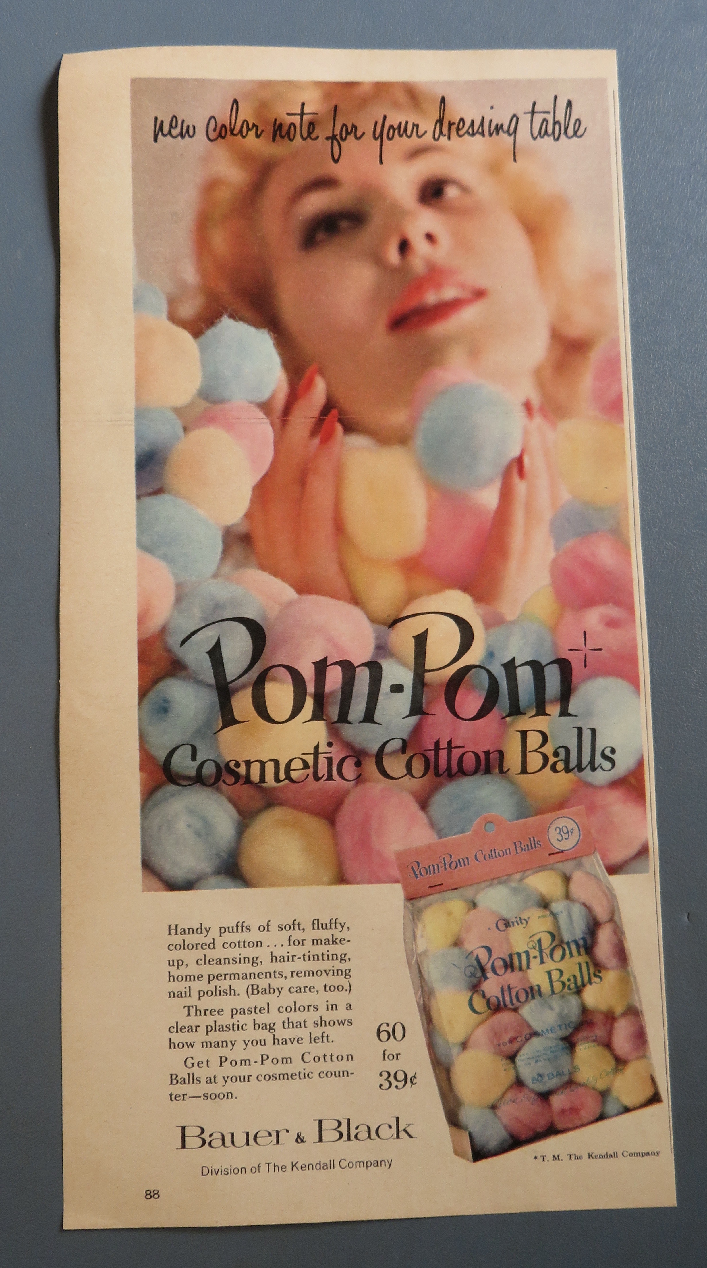 1957 Pom Pom Cosmetic Cotton Balls with Lovely Woman