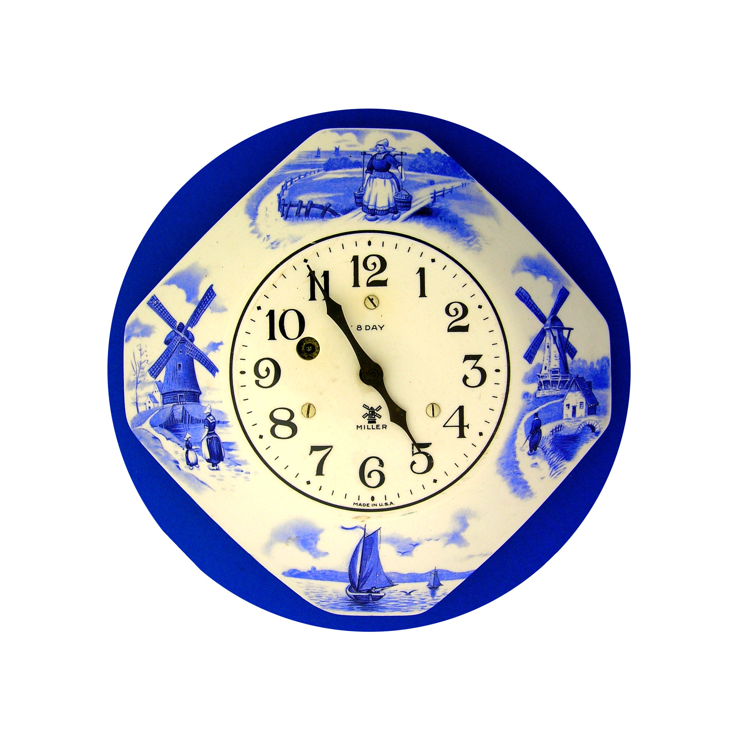 Clock Key Wind 8 Day Miller Porcelain Dutch Figures