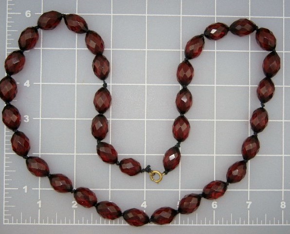Cherry Amber Faceted Hand Knotted Necklace 50s