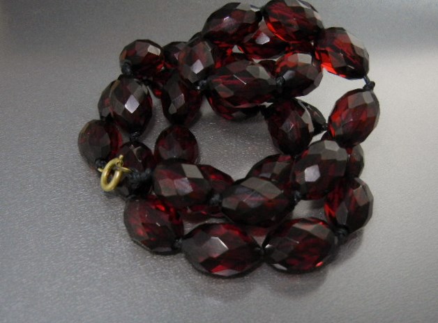 Cherry Amber Faceted Hand Knotted Necklace 50s