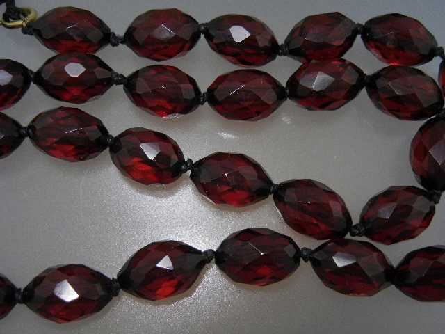 Cherry Amber Faceted Hand Knotted Necklace 50s