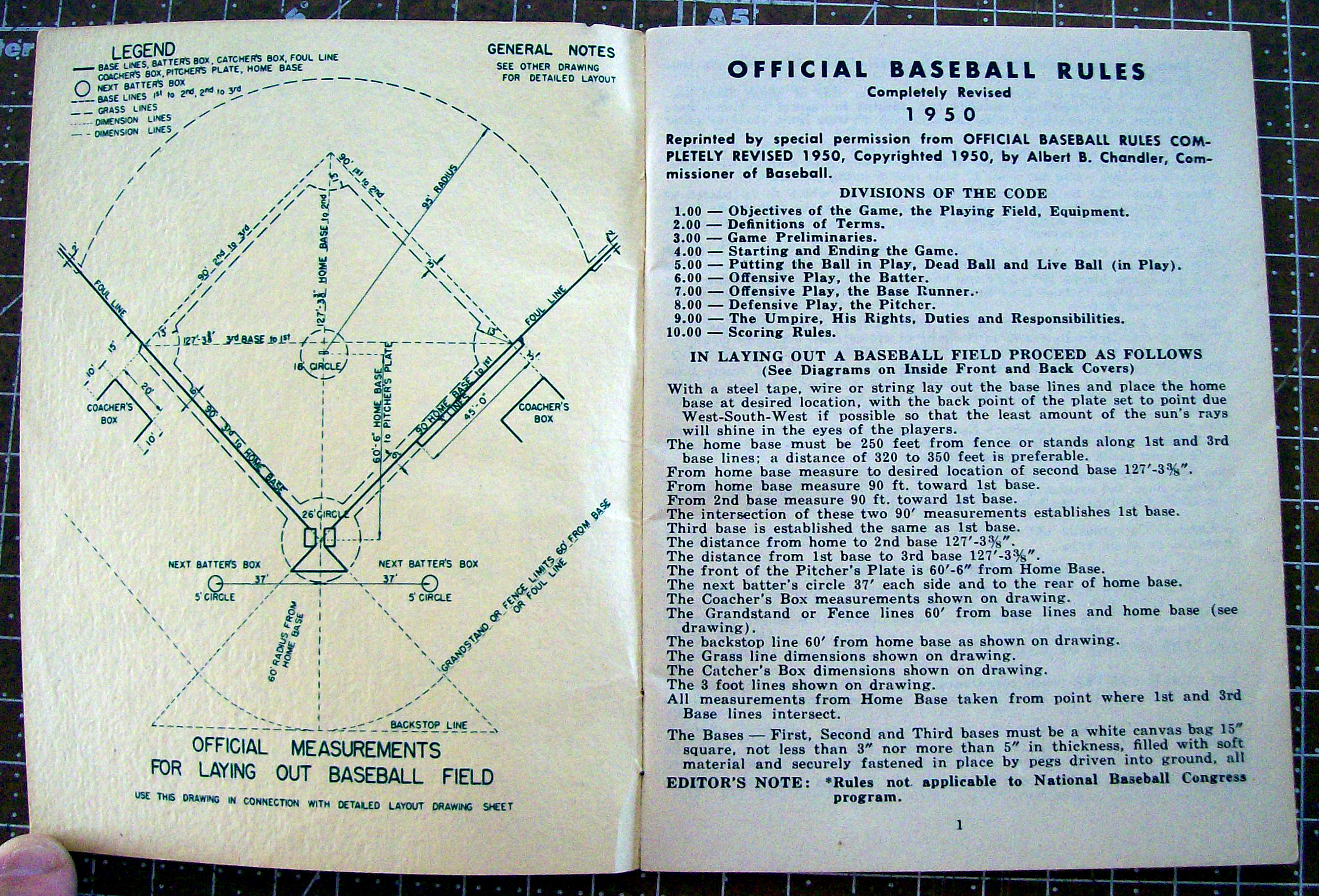 Baseball Rules By Adirondack Bats 1950