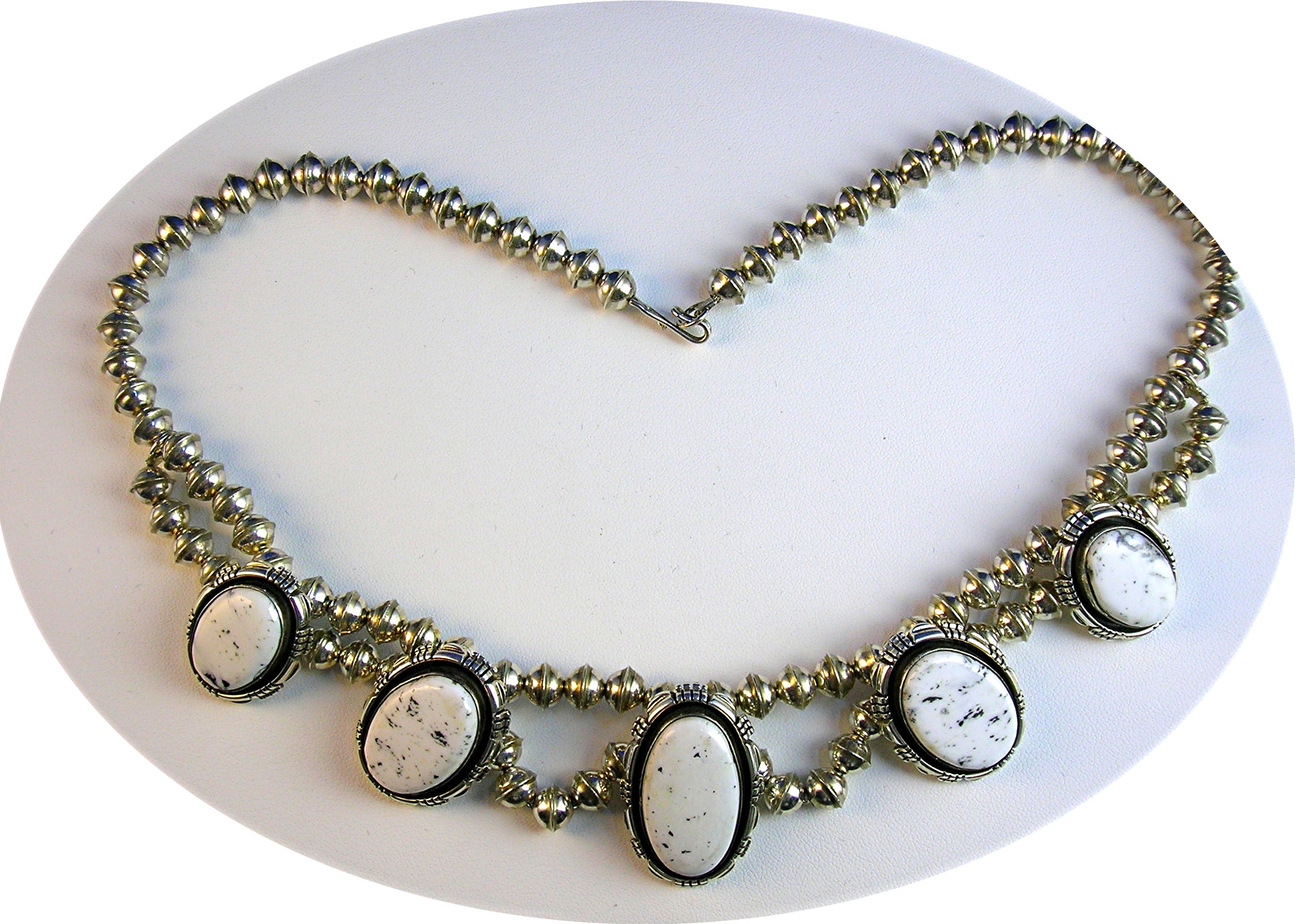 Navajo Sterling Silver White Buffalo Necklace RCC