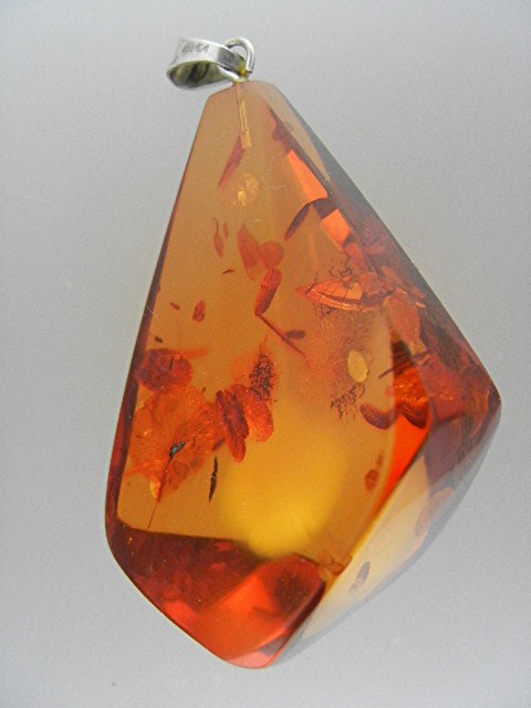 Baltic Amber Bugs Leaves Silver Large Pendant