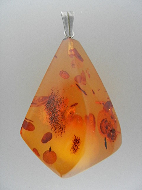 Baltic Amber Bugs Leaves Silver Large Pendant