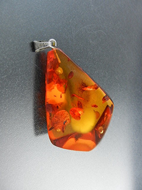 Baltic Amber Bugs Leaves Silver Large Pendant