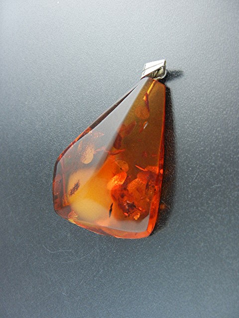 Baltic Amber Bugs Leaves Silver Large Pendant