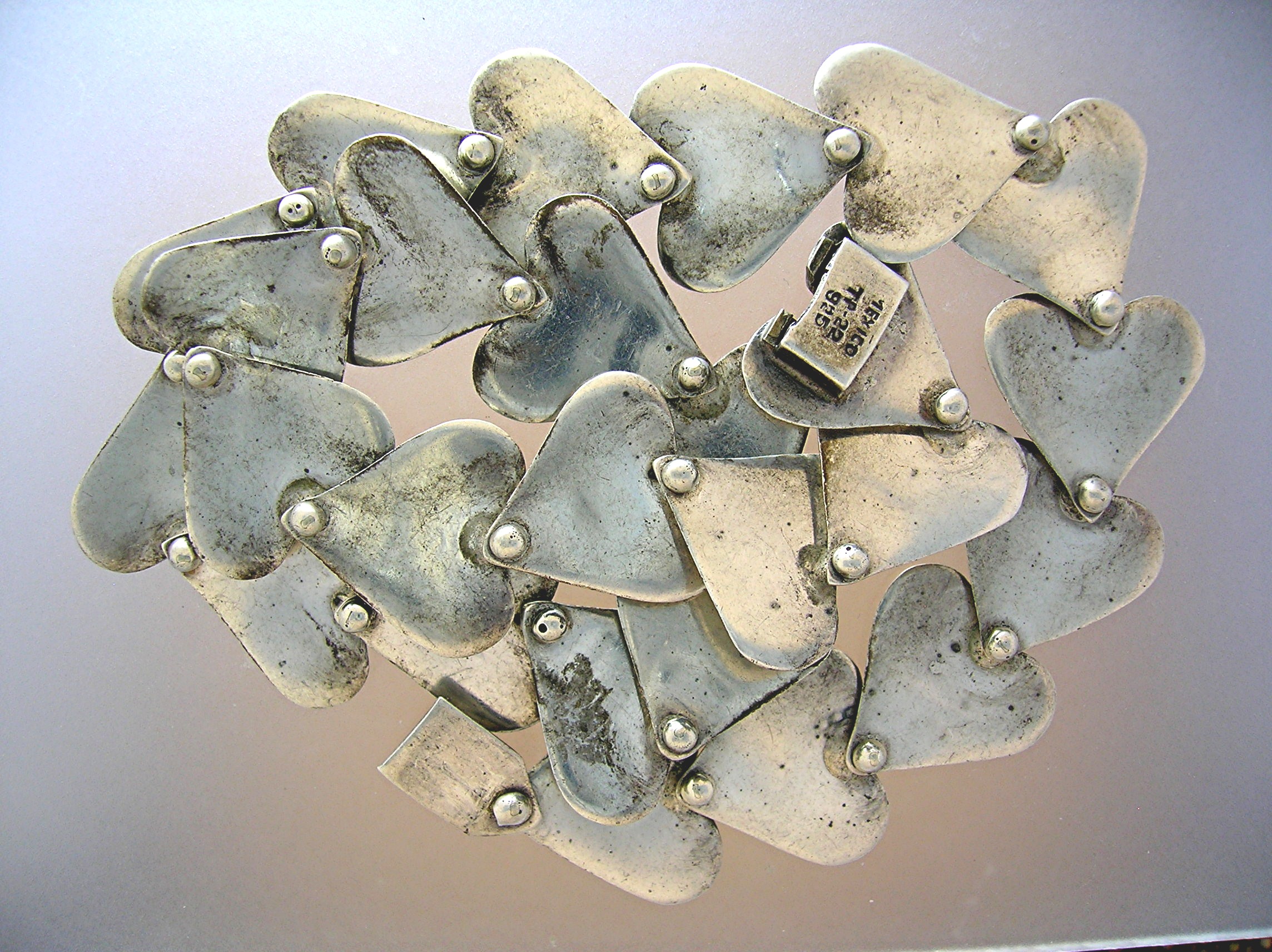Taxco Sterling Silver Hearts Necklace TP 22 Mexico