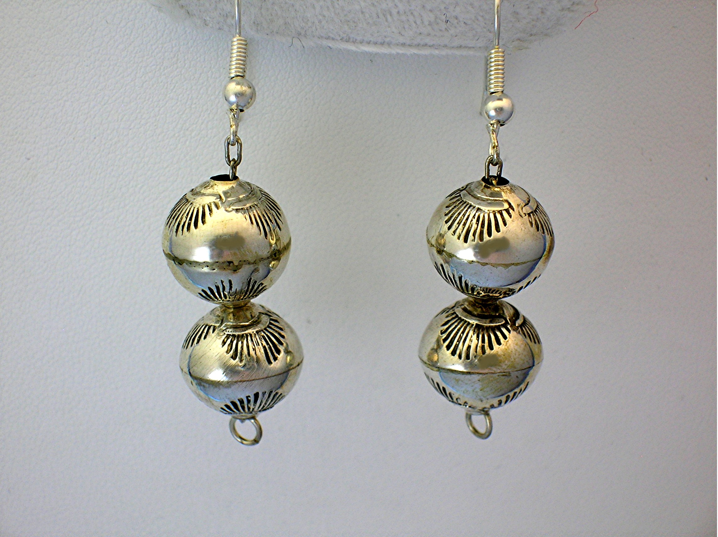 Navajo Pearls Sterling Silver Bead Earrings 1 3/4 Inch