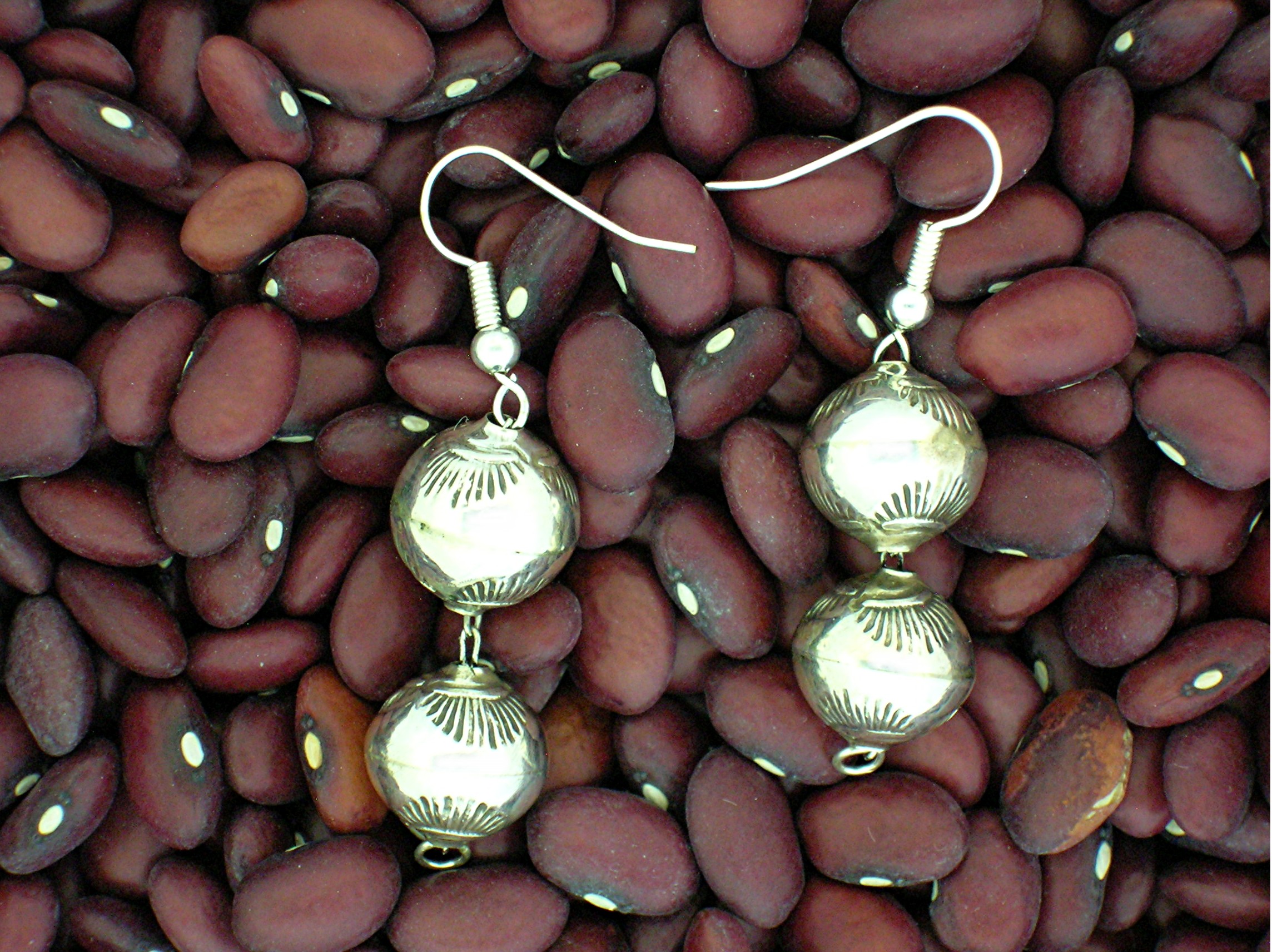 Navajo Pearls Sterling Silver Bead Earrings 1 3/4 Inch