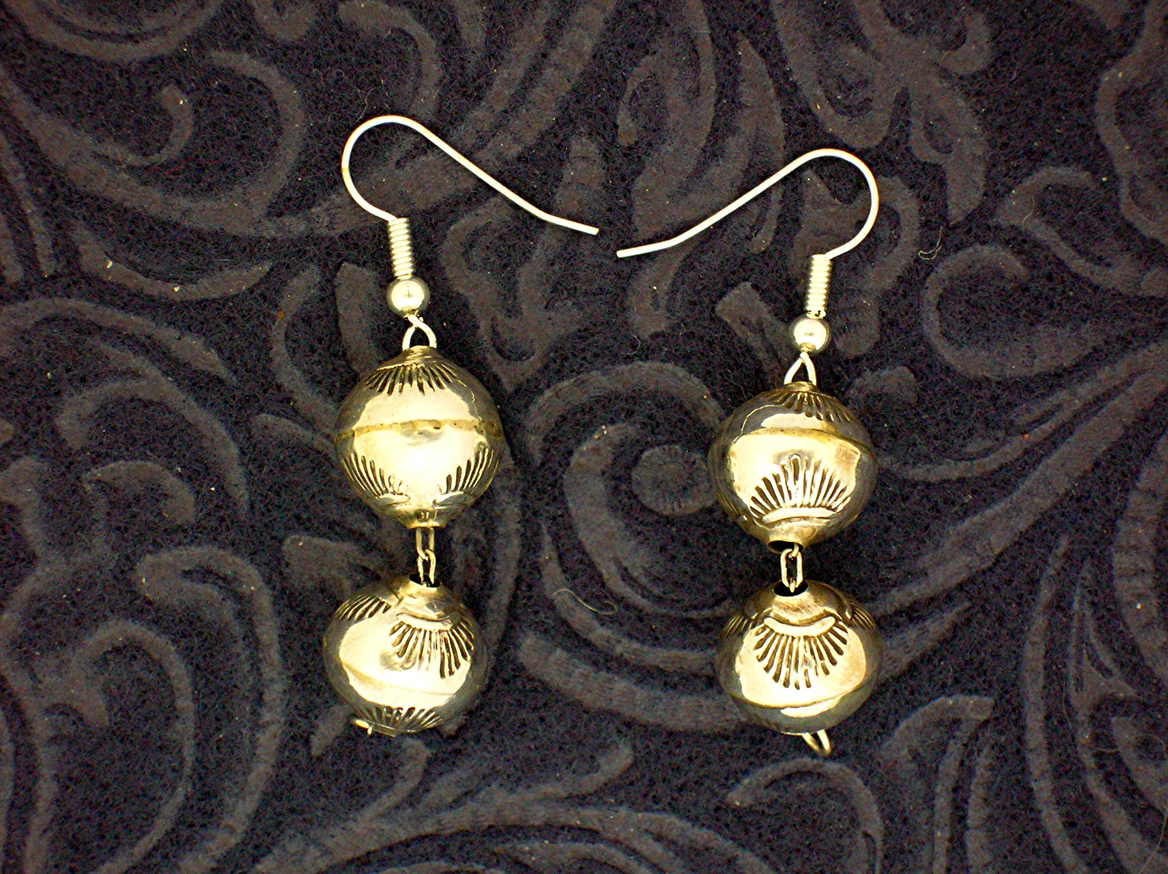 Navajo Pearls Sterling Silver Bead Earrings 1 3/4 Inch