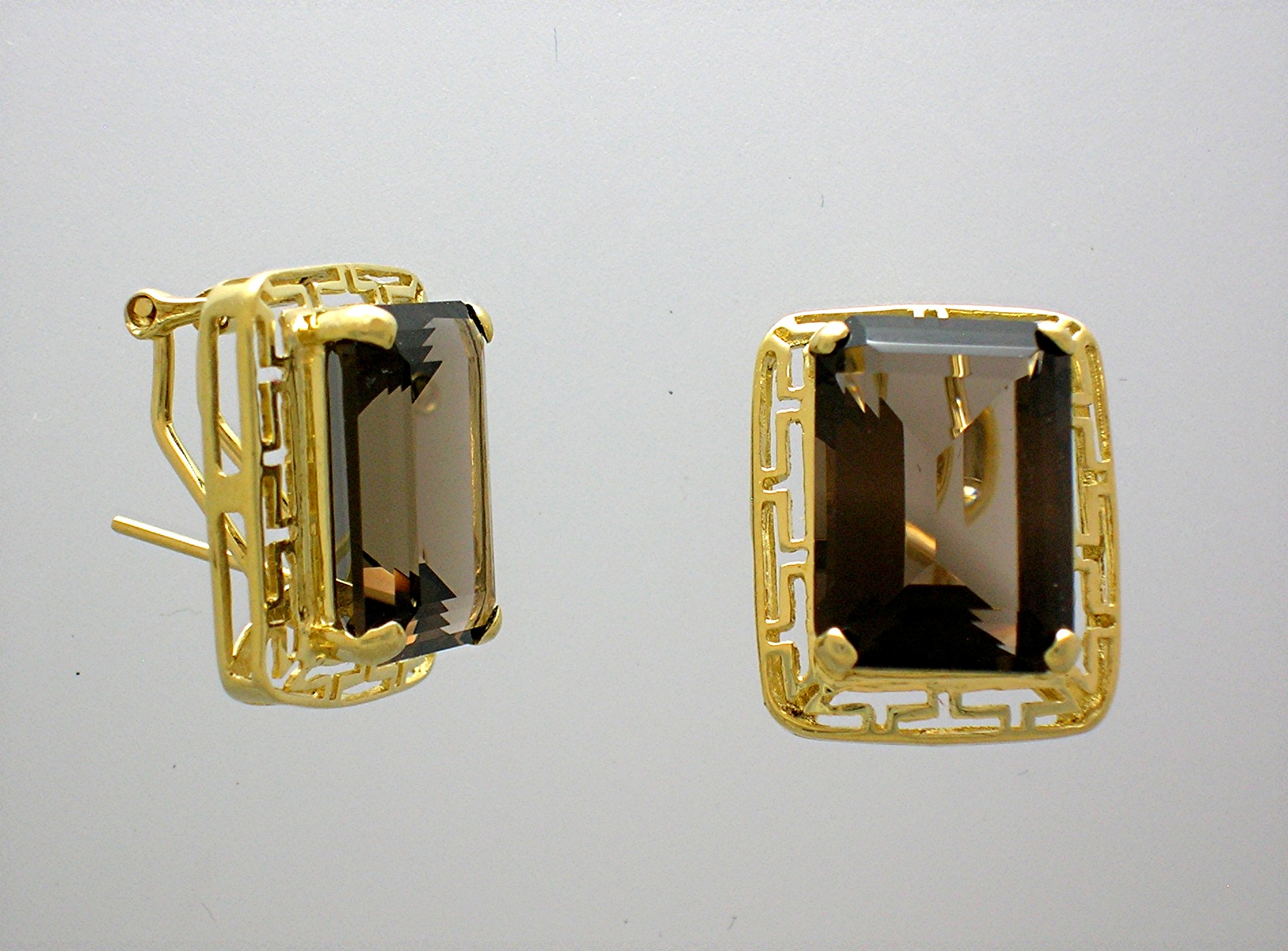 Earrings 14K Gold Smoky Topaz French Clip Post