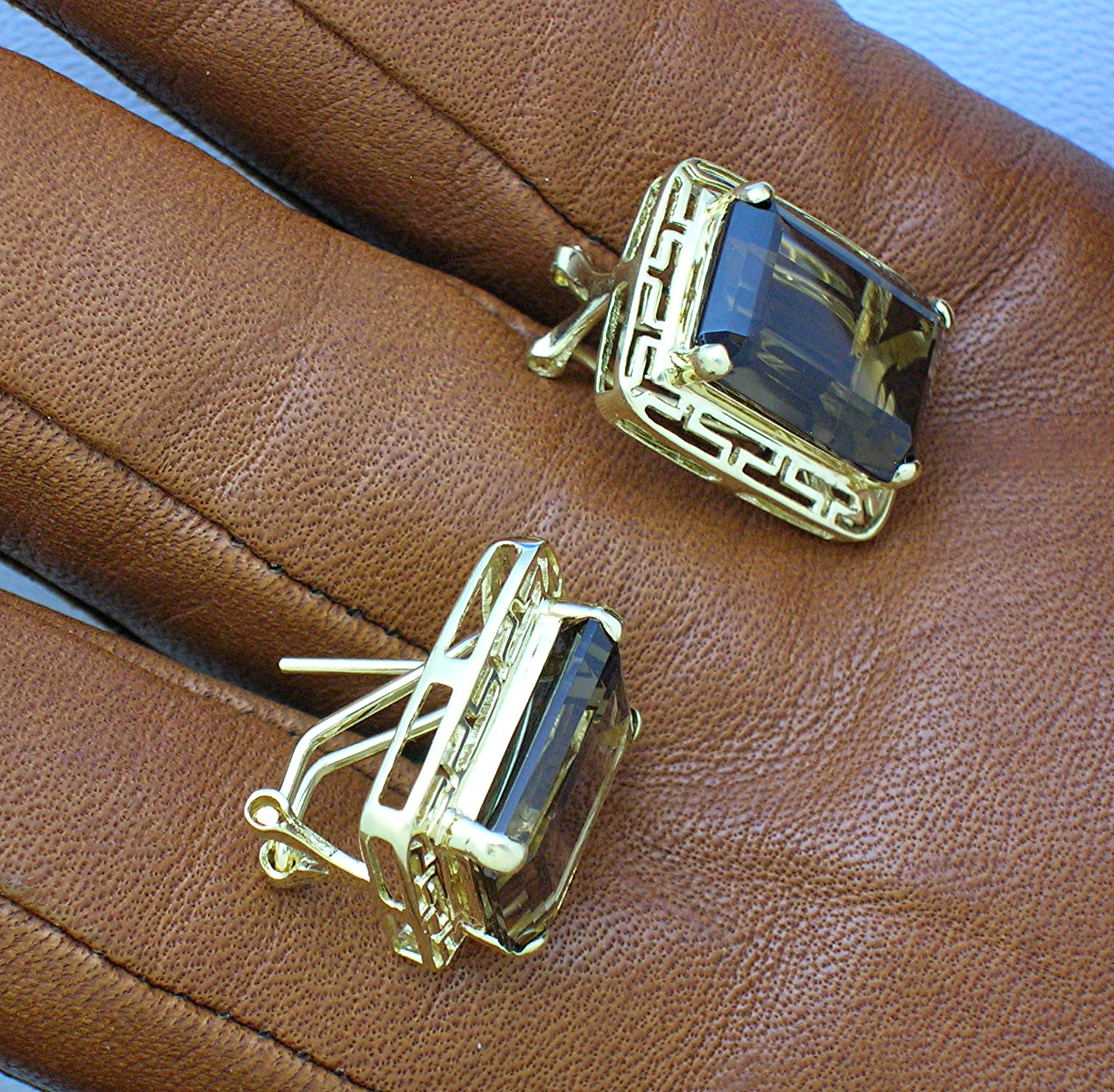 Earrings 14K Gold Smoky Topaz French Clip Post